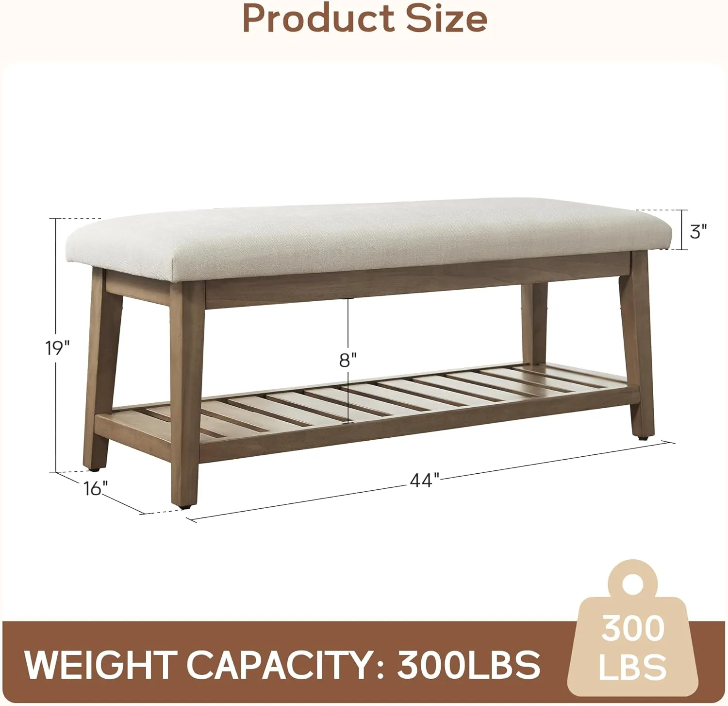 Entryway Bench, Chenille Upholstered Shoe Benches for Bedroom, Ottoman Bench with Solid Wood Shelf, Storage Benches for Hallway, Living Room(Beige)