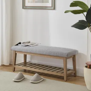 Entryway Bench, Chenille Upholstered Shoe Benches for Bedroom, Ottoman Benches with Solid Wood Shelf, Storage Bench for Hallway, Living Room(Grey)