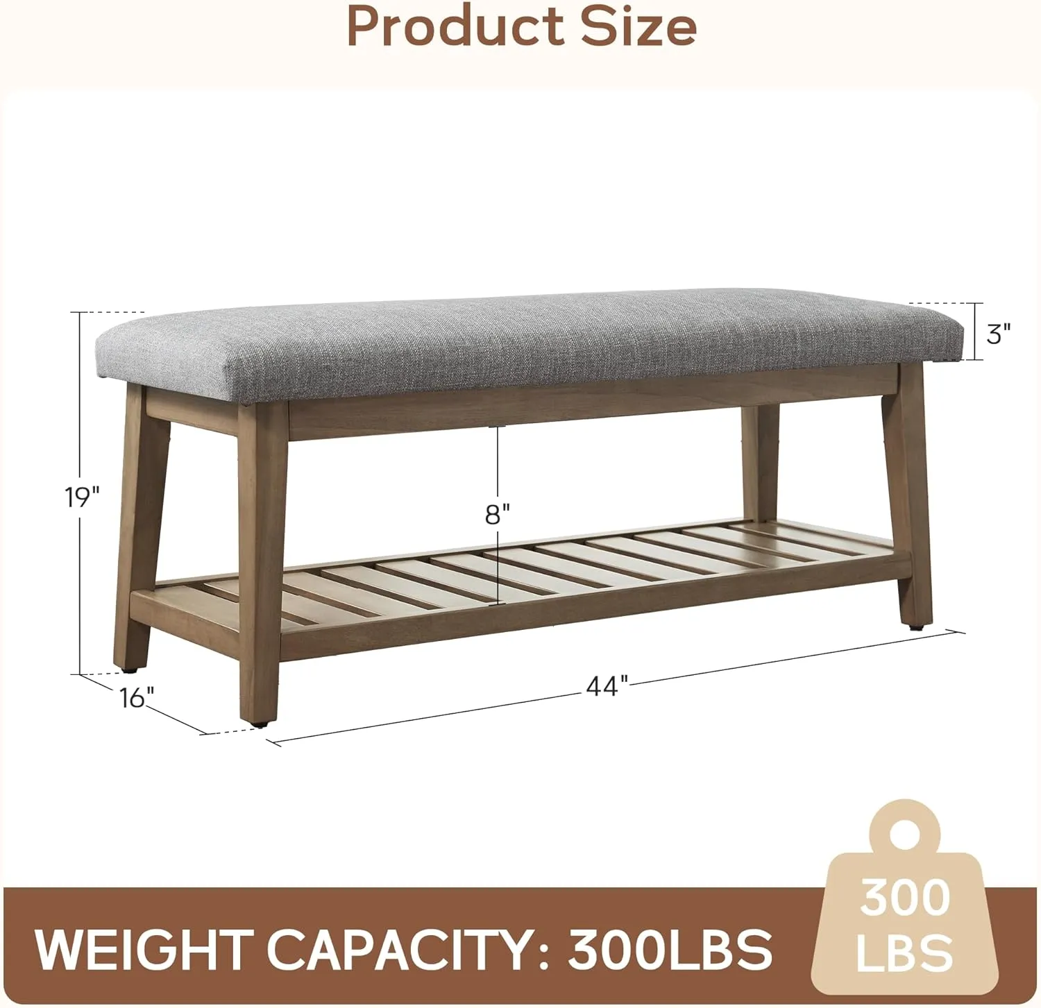 Entryway Bench, Chenille Upholstered Shoe Benches for Bedroom, Ottoman Benches with Solid Wood Shelf, Storage Bench for Hallway, Living Room(Grey)