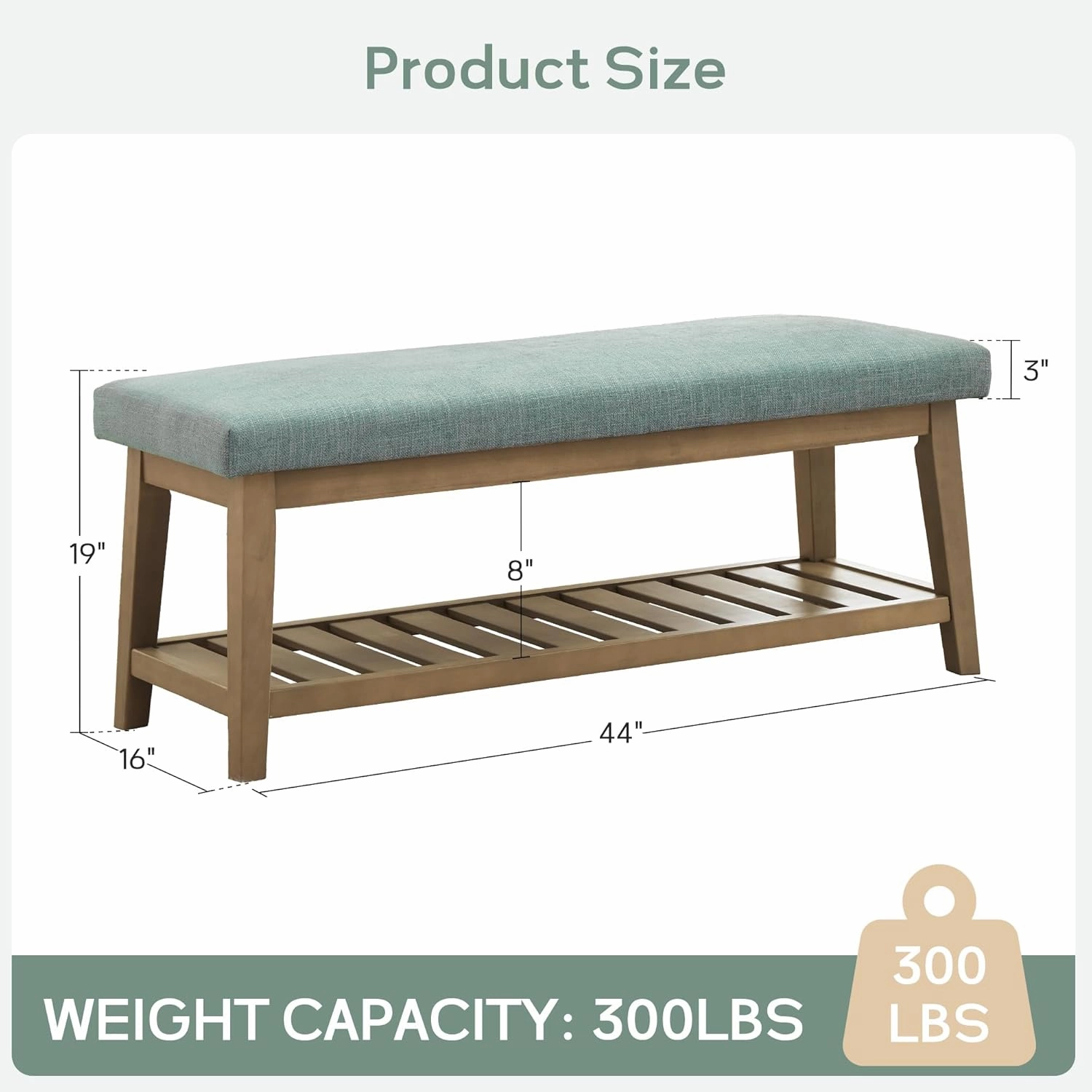 Entryway Shoe Bench with Cushion, End of Bed Bench,Upholstered Bench for Kitchen, Bench with Solid Wood Shelf, Fabric Ottoman Bench for Hallway, Living Room (Teal)