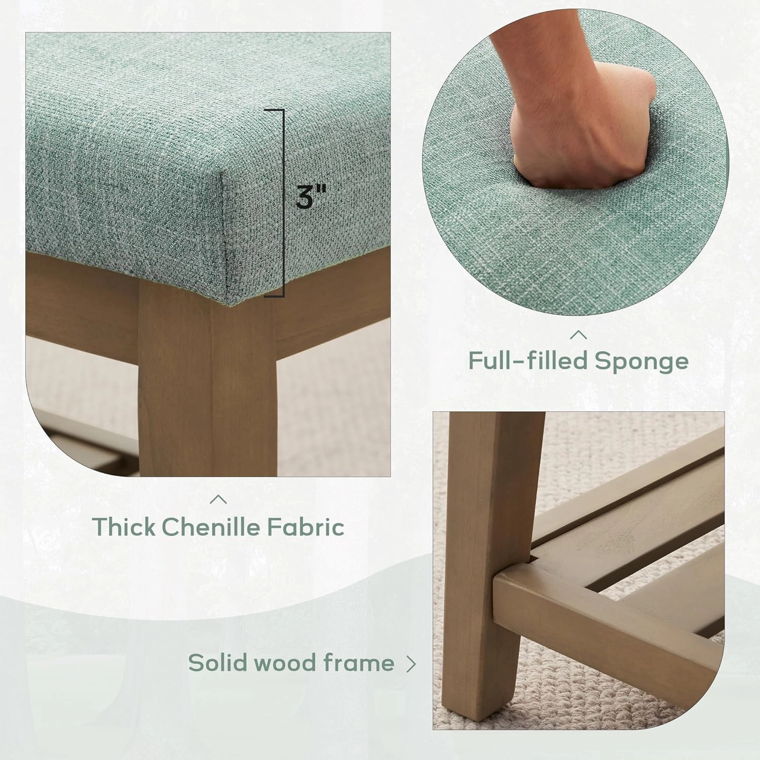 Entryway Shoe Bench with Cushion, End of Bed Bench,Upholstered Bench for Kitchen, Bench with Solid Wood Shelf, Fabric Ottoman Bench for Hallway, Living Room (Teal)