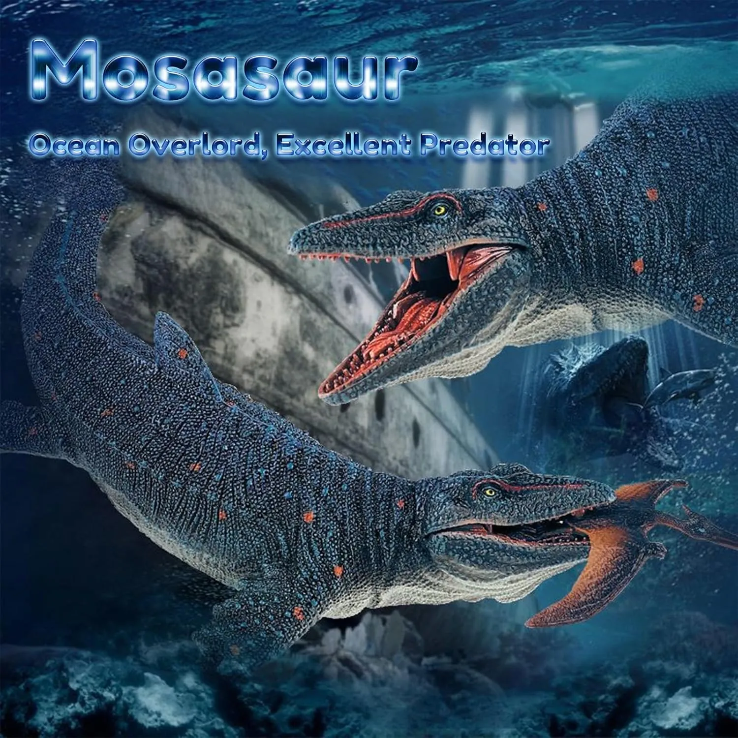 EOIVSH Large Mosasaurus Toy, Top Ocean Pretector Giant Mosasaurus Biting a Pterosaur, Prehistoric Sea Monster Dinosaur Toy Figure for Collectors, Decoration, Gift