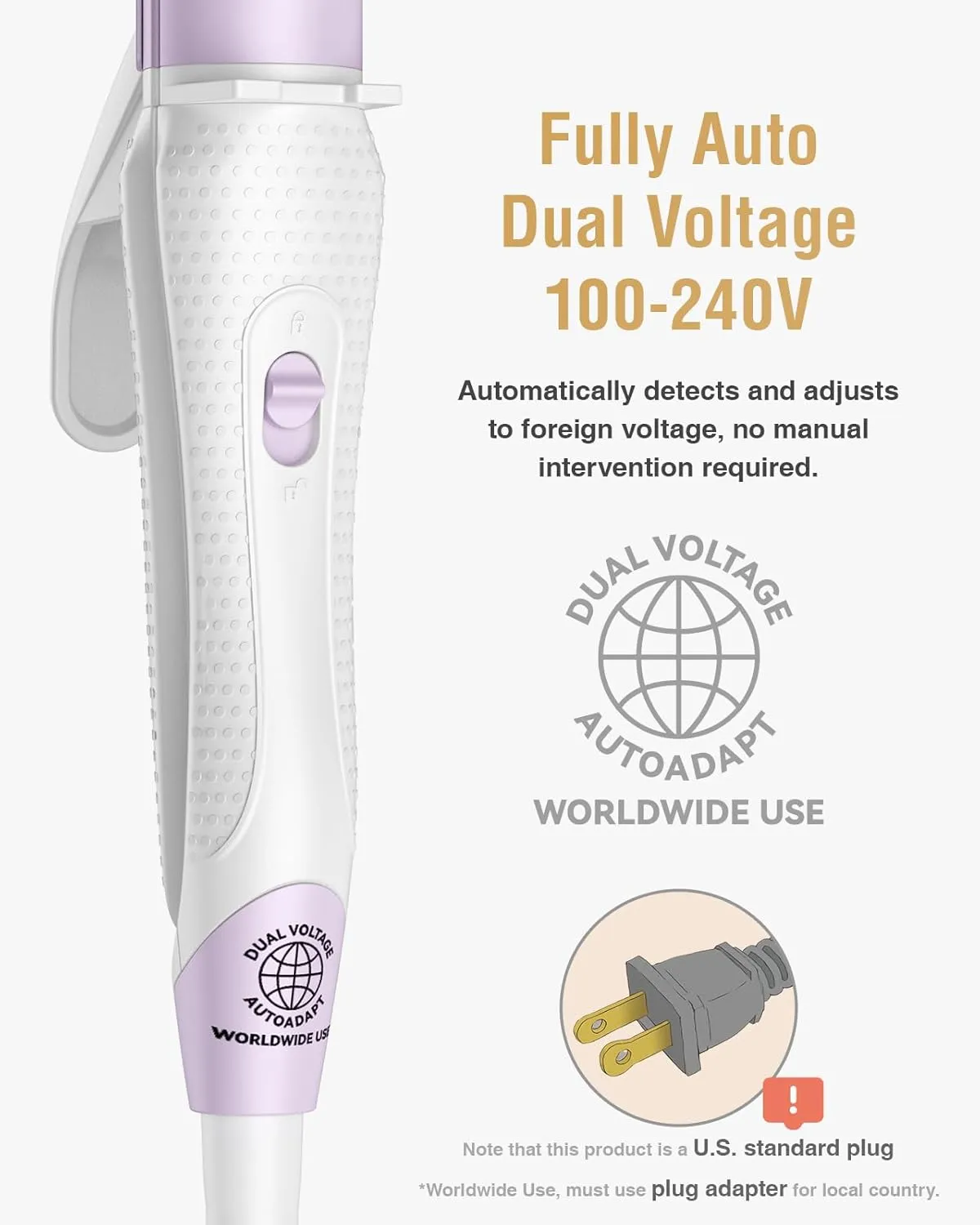 Europe Travel Curling Iron Mini: Dual Voltage Curling Iron for Traveling - Mini Travel Curling Irons 1 Inch with US Plug,Purple 390℉