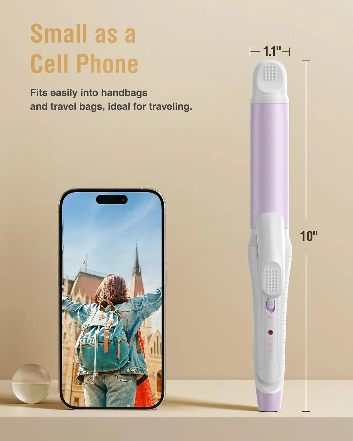Europe Travel Curling Iron Mini: Dual Voltage Curling Iron for Traveling - Mini Travel Curling Irons 1 Inch with US Plug,Purple 390℉