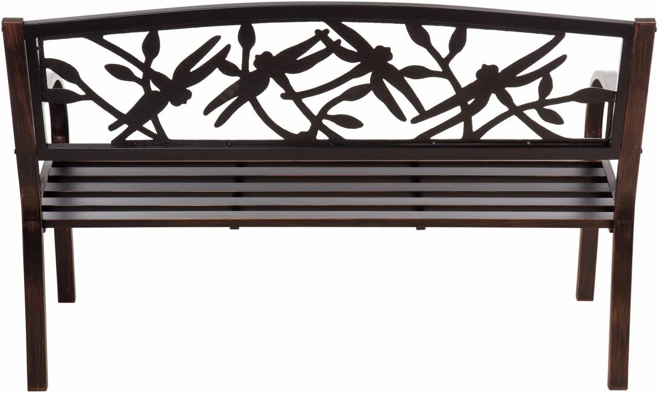 Evergreen Garden Weatherproof Dragonfly Outdoor Bench | Holds Up to 300 lbs. | Furniture for Lawn Garden Patio Porch Park Deck | Steel | Bronze
