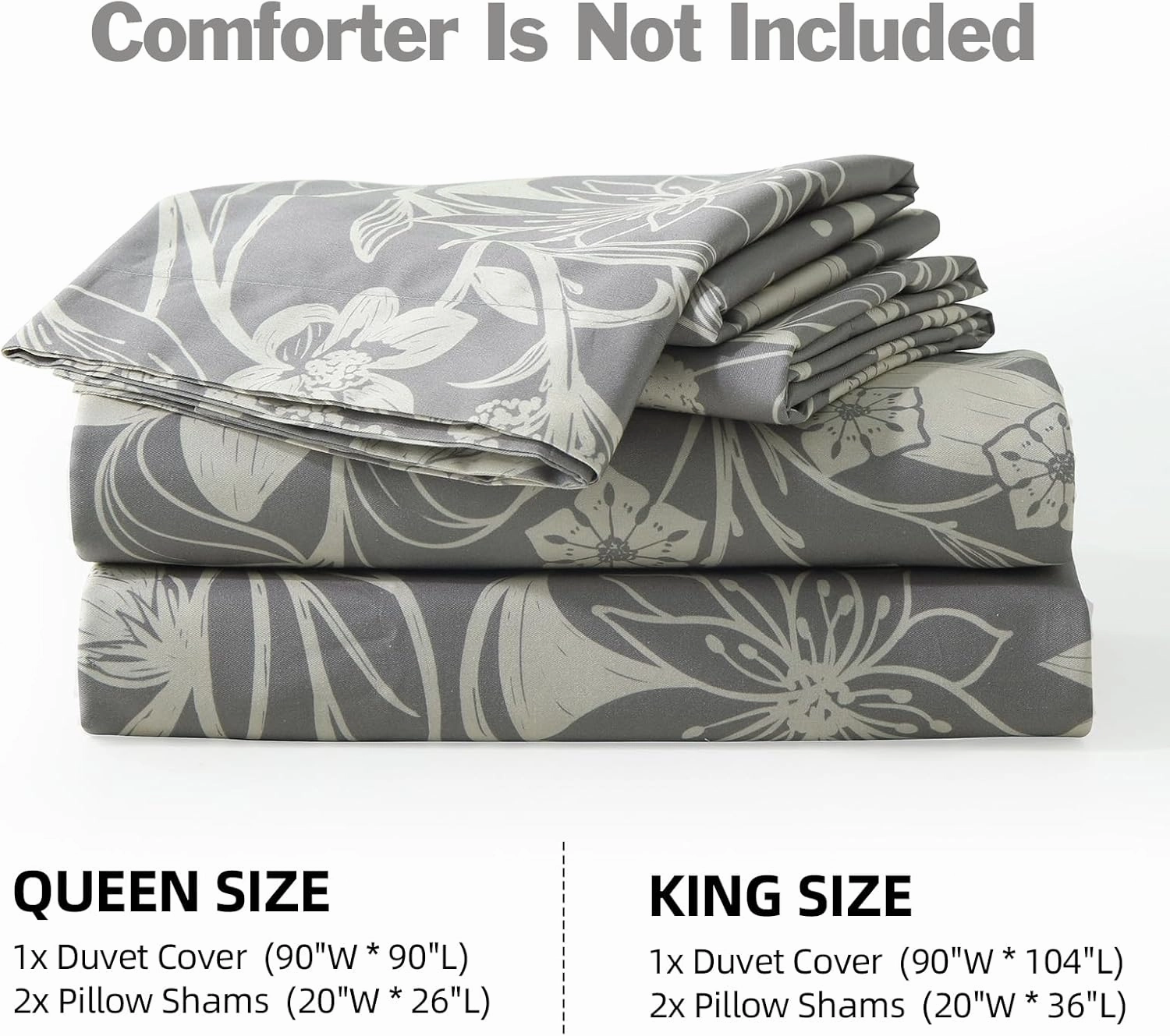 EWlinens Floral Duvet Cover Queen Size - 100% Washed Cotton Duvet Cover Set, 3 Pieces Botanical Bird Bedding Set with Zipper Closure & 8 Corner Ties, 1 Grey Duvet Cover with 2 Pillowshams, 90"x90"