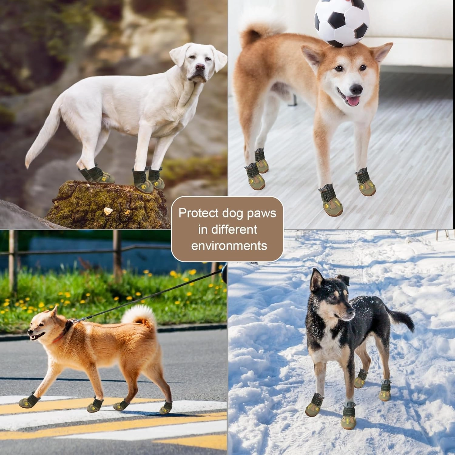 EXPAWLORER Anti-Slip Dog Shoes - 4PCS Waterproof Dog Boots with Reflective Straps for Outdoor Hiking, Dog Paw Protectors for Hot Pavement Winter Snow, Non Slip Dog Booties for Small Medium Large Dogs