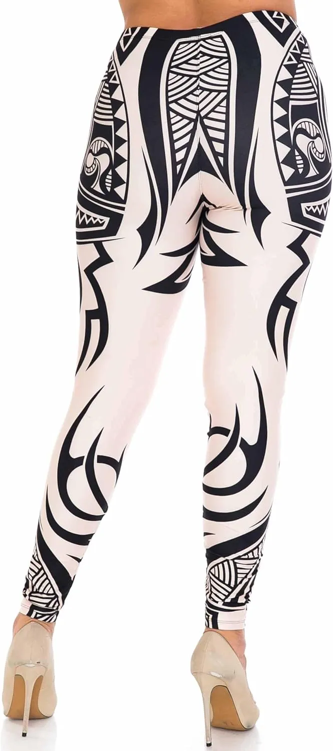 Extra Plus Size - Creamy Soft Premium Women's Laser Printed Skin Smoothing Leggings - 3X - 4X - 5X