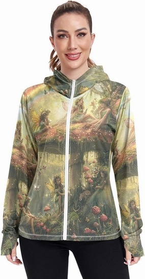 Fairy Tale Scene Sun Protective Shirts for Women, Upf 50  Hooded Long Sleeve Shirt Women, S-XXL
