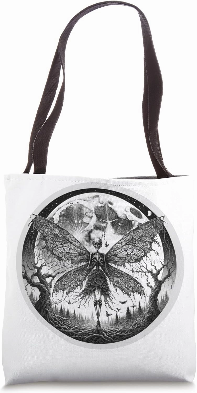 Fairycore Grunge Gothic Fairy Skeleton Queen Butterfly Wings Tote Bag