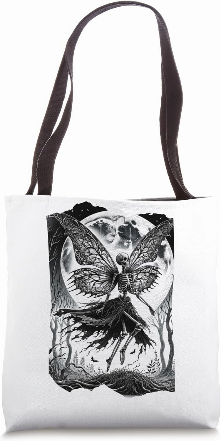 Fairycore Grunge Gothic Skeleton Queen Fairy Wings Moonlight Tote Bag