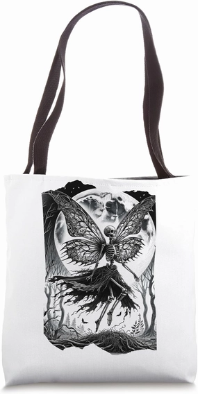 Fairycore Grunge Gothic Skeleton Queen Fairy Wings Moonlight Tote Bag