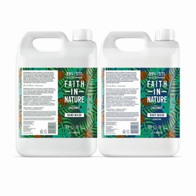 Faith In Nature Natural Hand Wash & Body Wash Set - Vegan & Cruelty Free, No SLS or Parabens - 2 x 169 fl oz Value Bundle Pack, Coconut