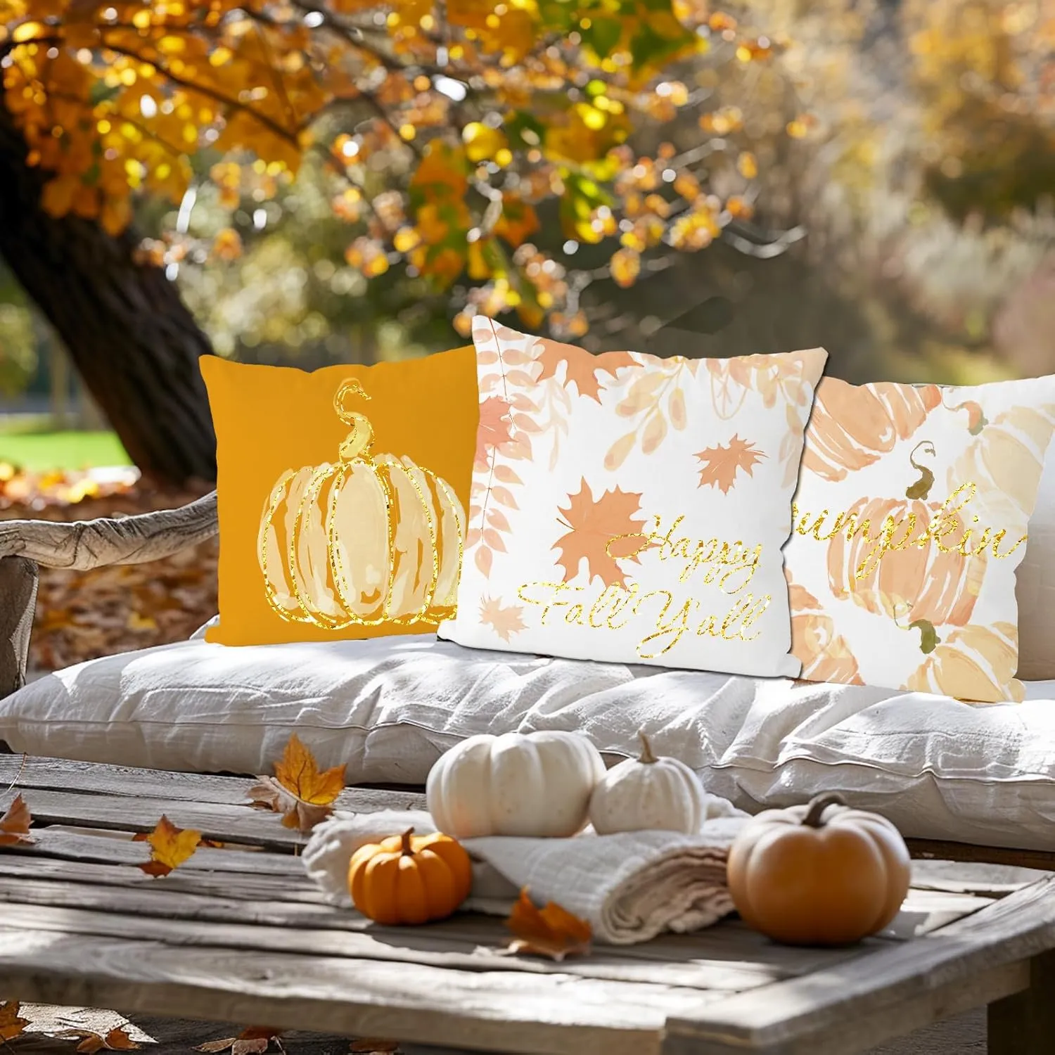 Fall Pillow Covers 18x18 Inch Set of 4 Glitter Pumpkins Throw Pillowcase Autumn Harvest Farmhouse Home Decorations Sofa Bedroom Cushion Case