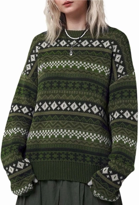 Fall Sweaters for Women 2025 Vintage Oversized Sweater Knit Pullover Tops Hippie Clothes Preppy Aesthetic 90s Grunge Jumper