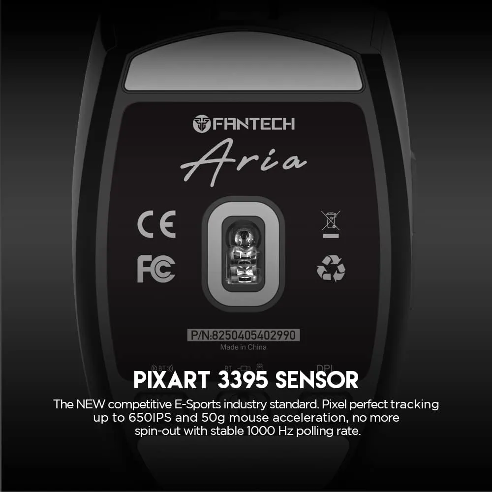 FANTECH ARIA XD7 Wireless Gaming Mouse Pixart 3395 Gaming Sensor 26000 DPI, HUANO Switches, Super Lightweight 59 Grams and Ambidextrous Egg Shape, 3 Mode Connectivity, Black