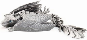 Feathered Wyvern Dragon, 3D Printed Dragon with Wings，Articulated Fidget Toy, 3D Printed Toys, Desktop Pet (Silver)