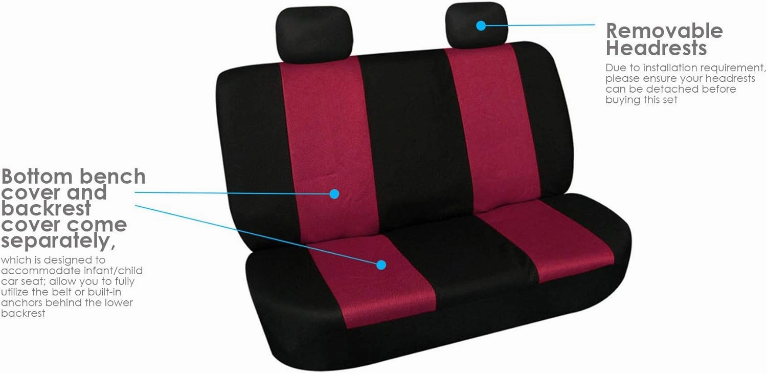 FH Group Automotive Car Accessories Full Set Burgundy Cloth Universal Fit Seat Covers, High Back Front Seat Covers for SUV, Sedan, Van Seat Cover, Car Seat Cover Combo Small Car Seat Cover Design
