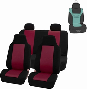 FH Group Automotive Car Accessories Full Set Burgundy Cloth Universal Fit Seat Covers, High Back Front Seat Covers for SUV, Sedan, Van Seat Cover, Car Seat Cover Combo Small Car Seat Cover Design