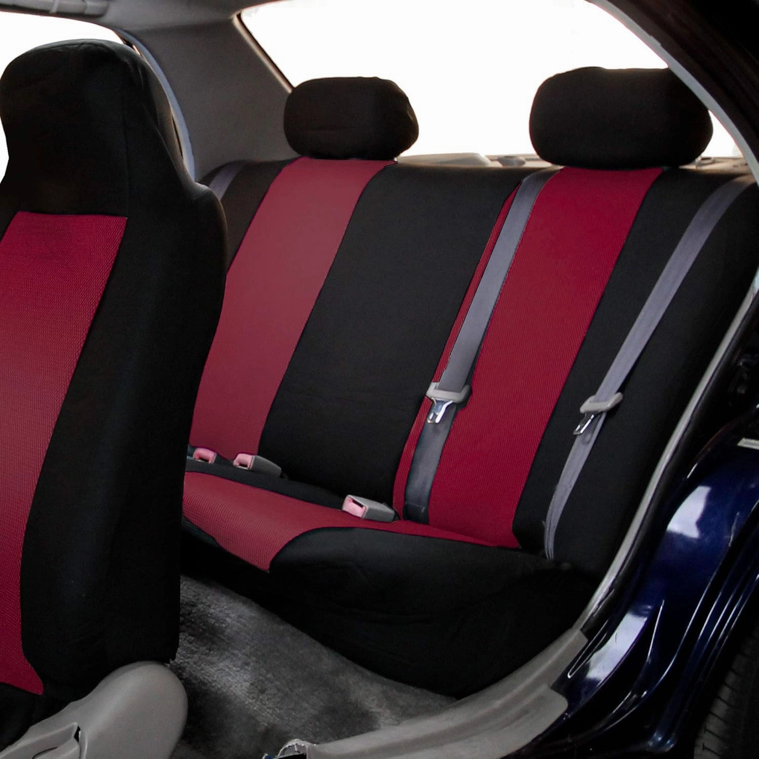 FH Group Automotive Car Accessories Full Set Burgundy Cloth Universal Fit Seat Covers, High Back Front Seat Covers for SUV, Sedan, Van Seat Cover, Car Seat Cover Combo Small Car Seat Cover Design