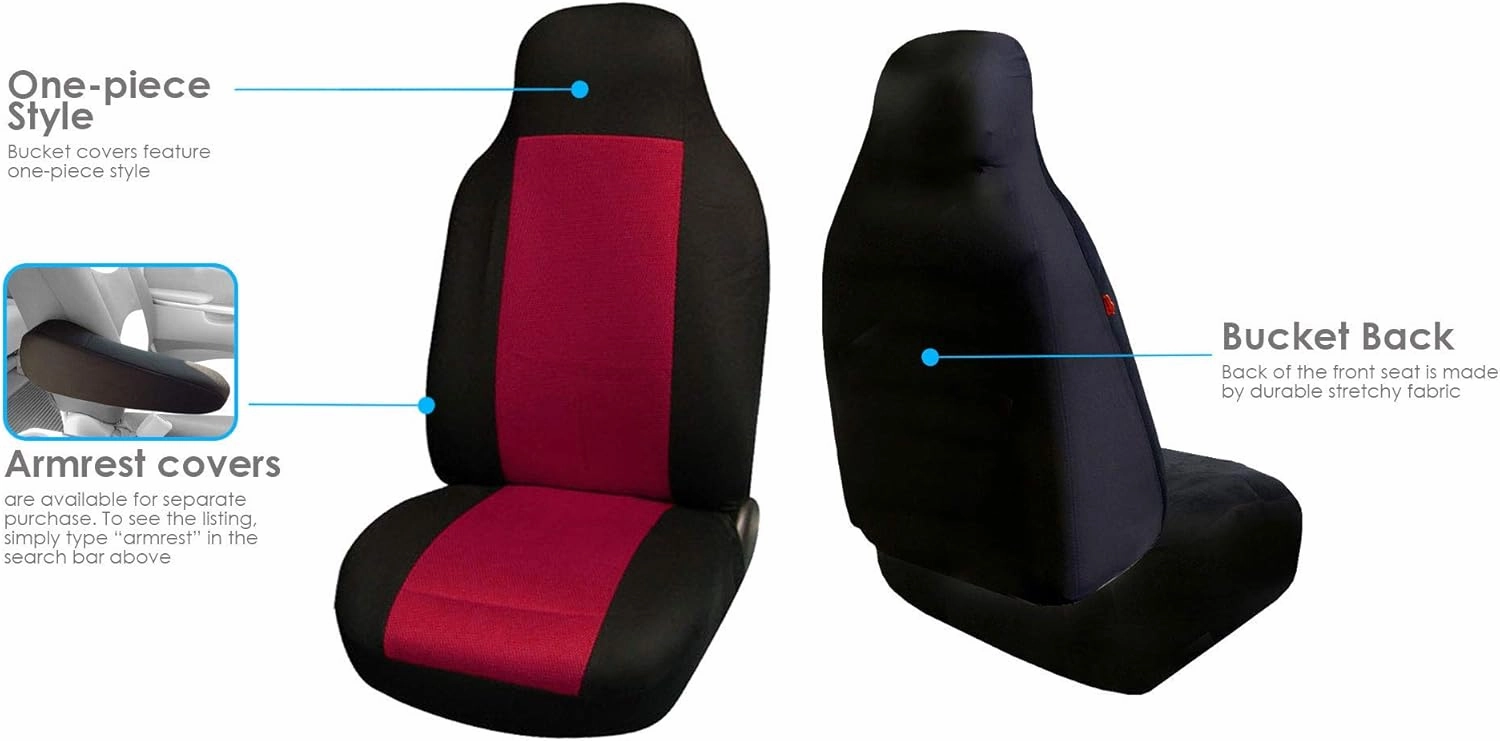 FH Group Automotive Car Accessories Full Set Burgundy Cloth Universal Fit Seat Covers, High Back Front Seat Covers for SUV, Sedan, Van Seat Cover, Car Seat Cover Combo Small Car Seat Cover Design