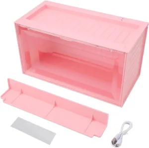 Figure Display Case with Light Sensing Constant On Function 2 Tier Mini Figure Display Box Showcase Collectibles Action Figures Bedroom (Pink)