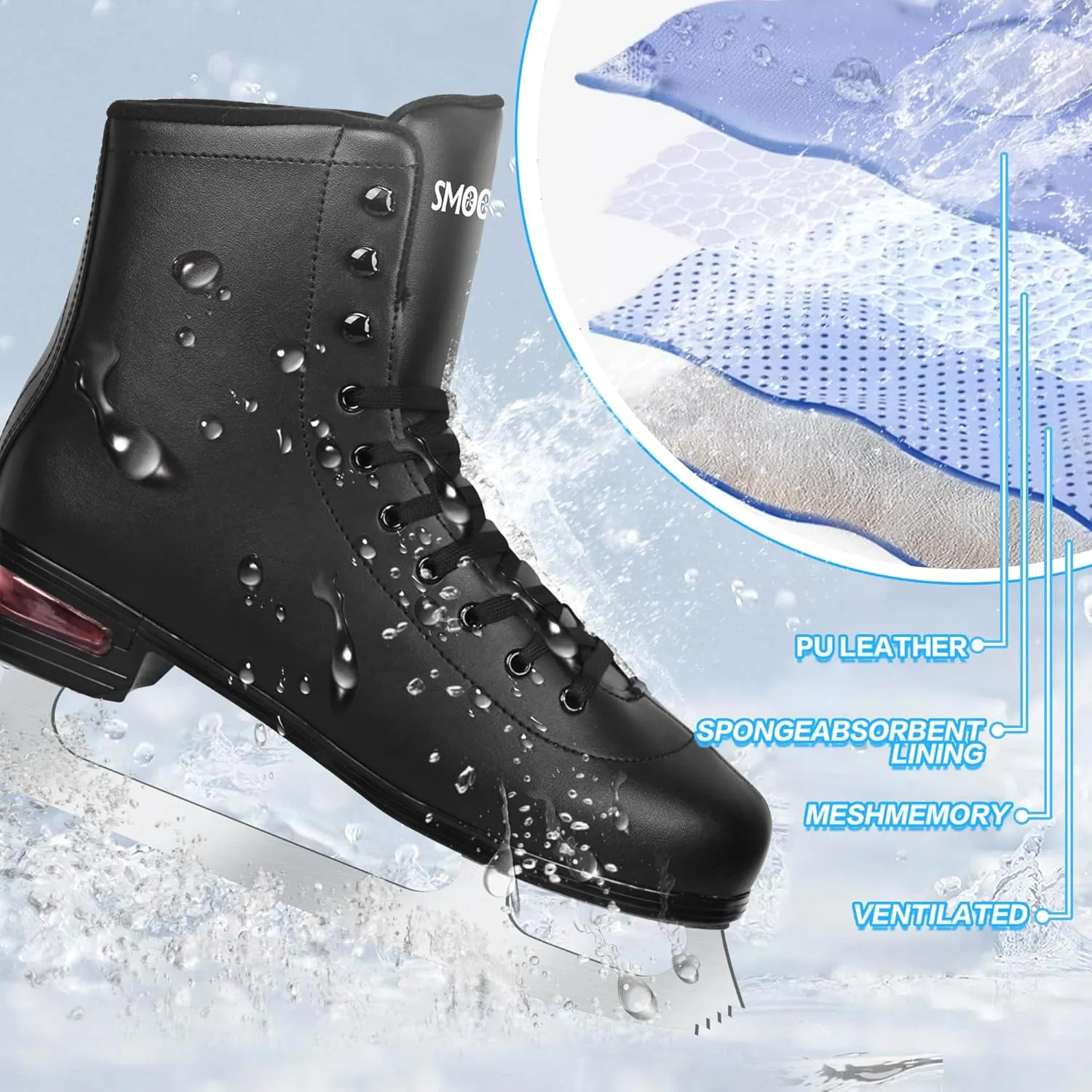 Figure Ice Skates for Women and Men - Air Cushion Deluxe Hockey Ice Skate Premium Leather Skates Indoor Outdoor Rink for Teens Beginner