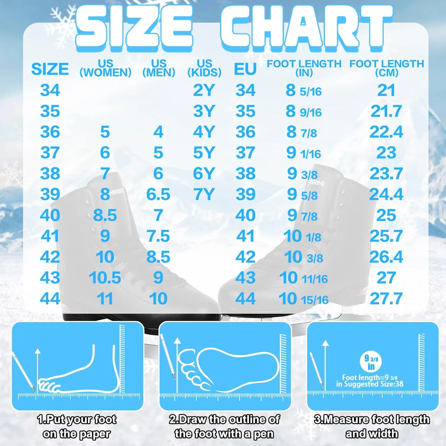 Figure Ice Skates for Women and Men - Air Cushion Deluxe Hockey Ice Skate Premium Leather Skates Indoor Outdoor Rink for Teens Beginner