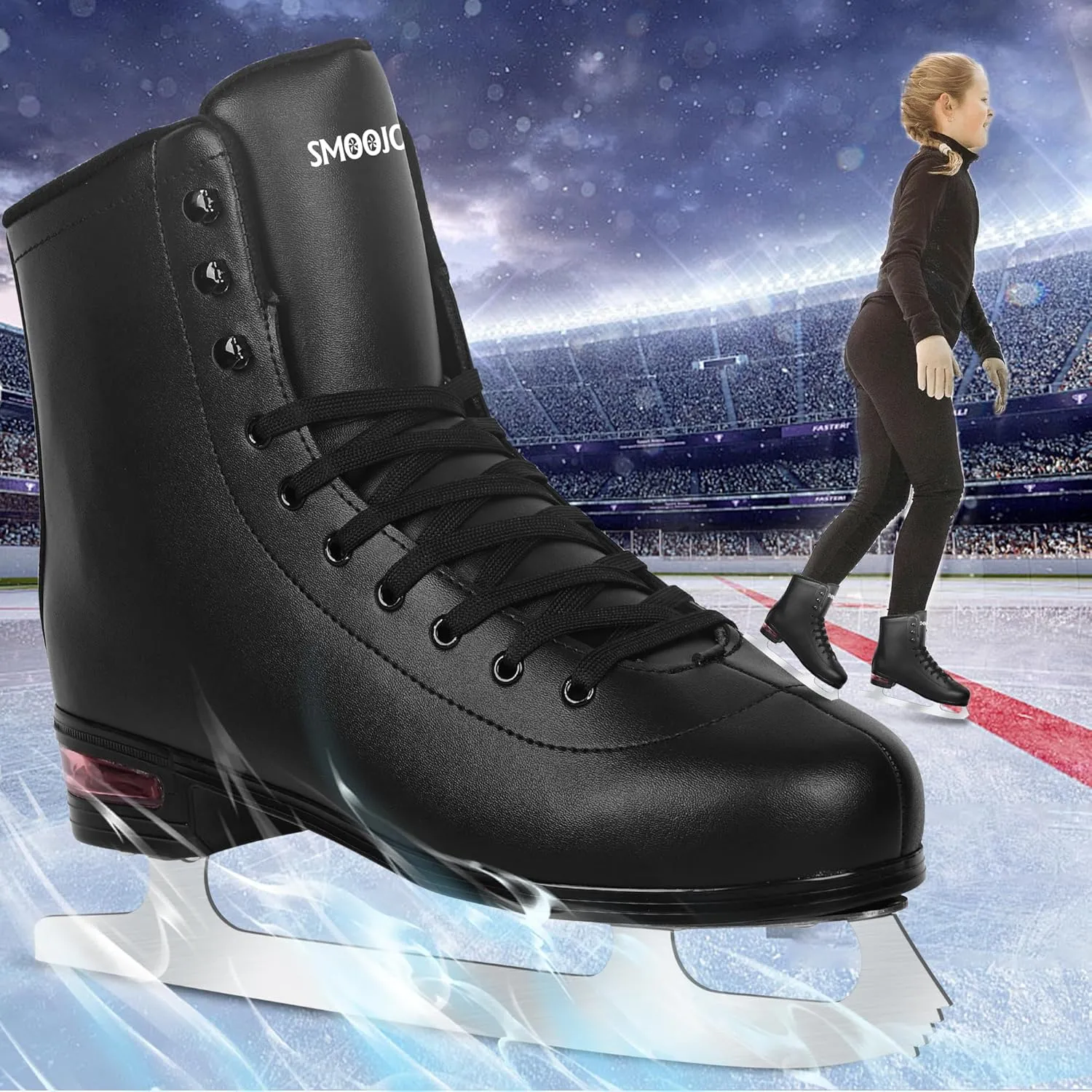 Figure Ice Skates for Women and Men - Air Cushion Deluxe Hockey Ice Skate Premium Leather Skates Indoor Outdoor Rink for Teens Beginner