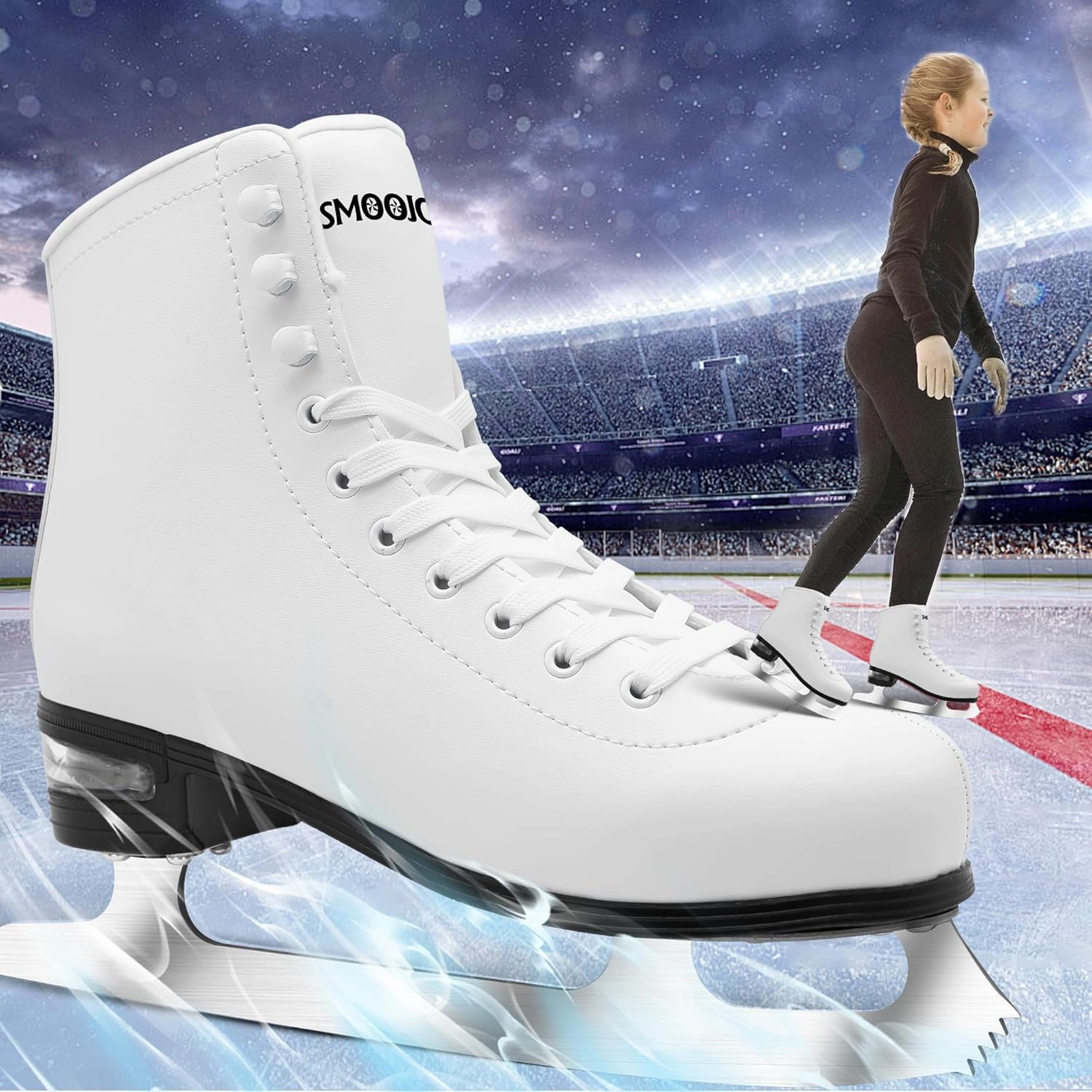 Figure Ice Skates for Women and Men - Air Cushion Deluxe Hockey Ice Skate Premium Leather Skates Indoor Outdoor Rink for Teens Beginner
