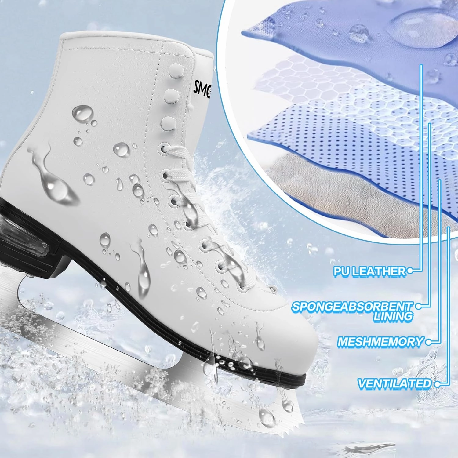 Figure Ice Skates for Women and Men - Air Cushion Deluxe Hockey Ice Skate Premium Leather Skates Indoor Outdoor Rink for Teens Beginner