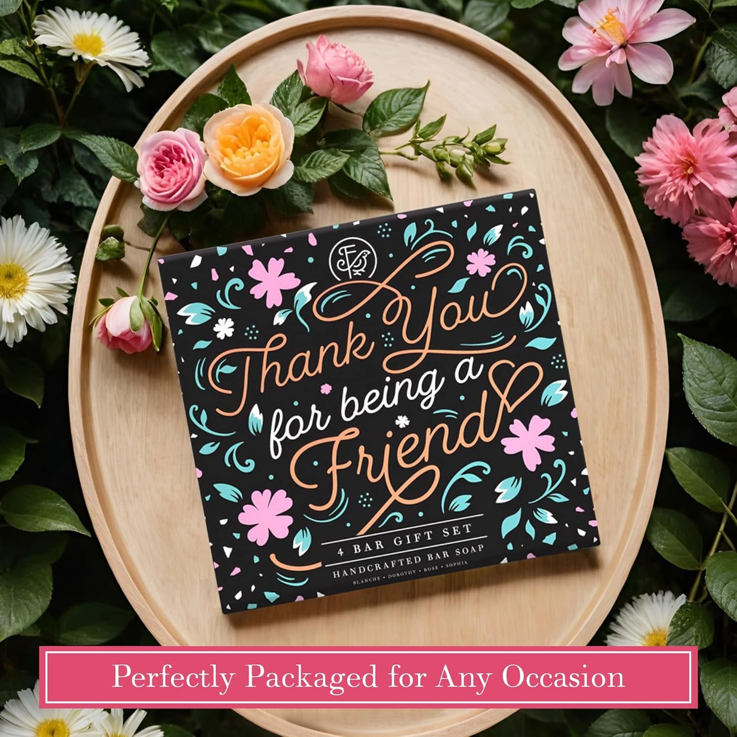 FinchBerry Thank You for Being a Friend Gift Set – Best Friends & Friendship Gifts for Women & Men – Includes 4 Handmade Natural Bar Soaps (4.5 oz Each)