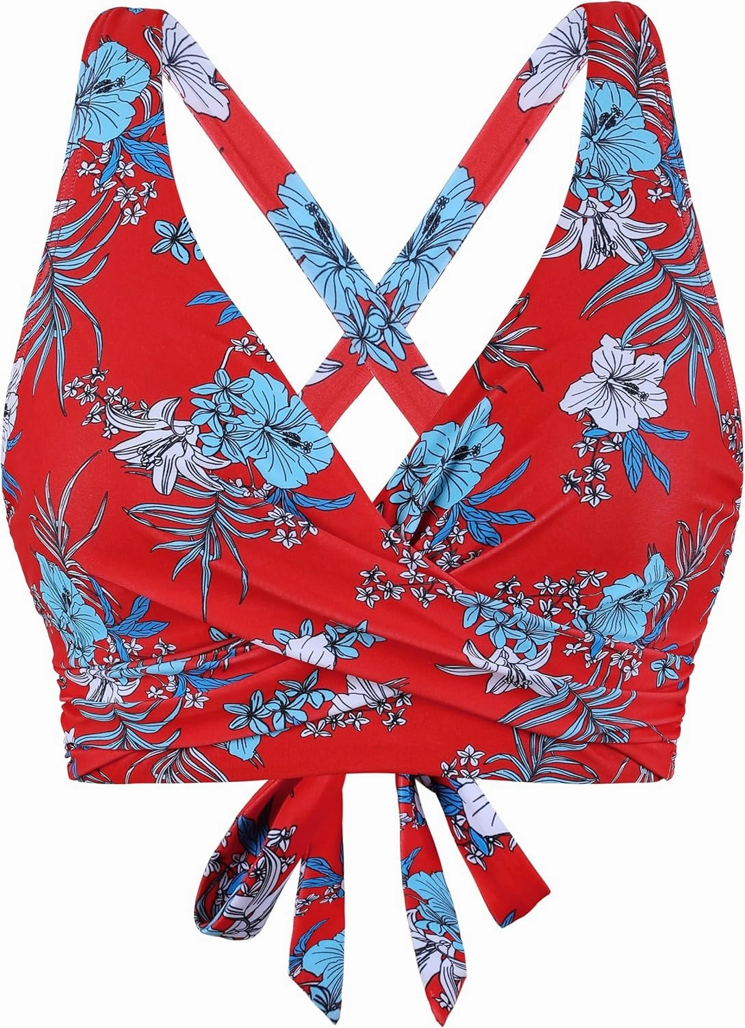 Firpearl Women Underwire Full Coverage Bikini Top Only Criss Cross Push Up Swim Crop Top Tie Back Bathing Suit