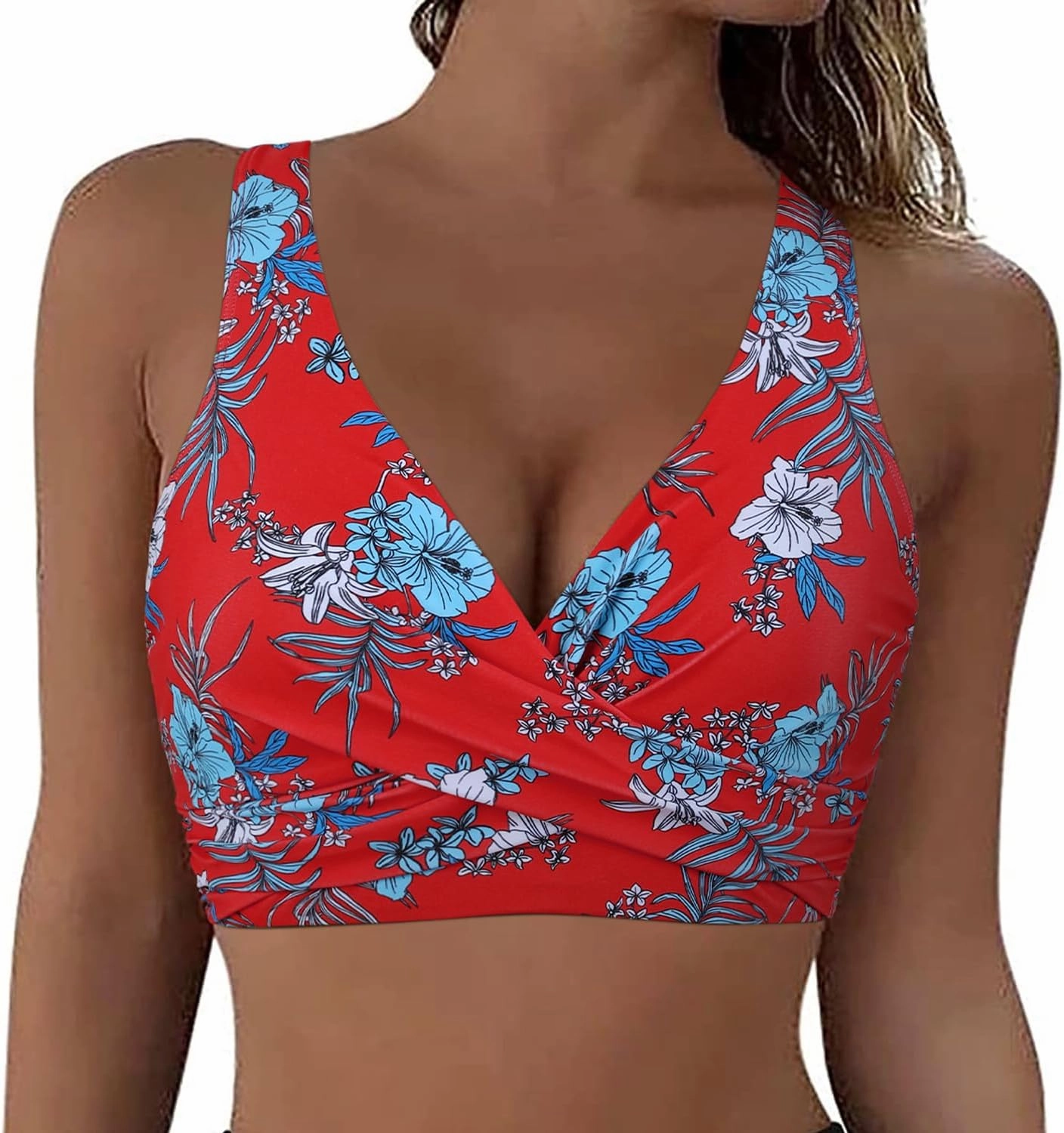 Firpearl Women Underwire Full Coverage Bikini Top Only Criss Cross Push Up Swim Crop Top Tie Back Bathing Suit