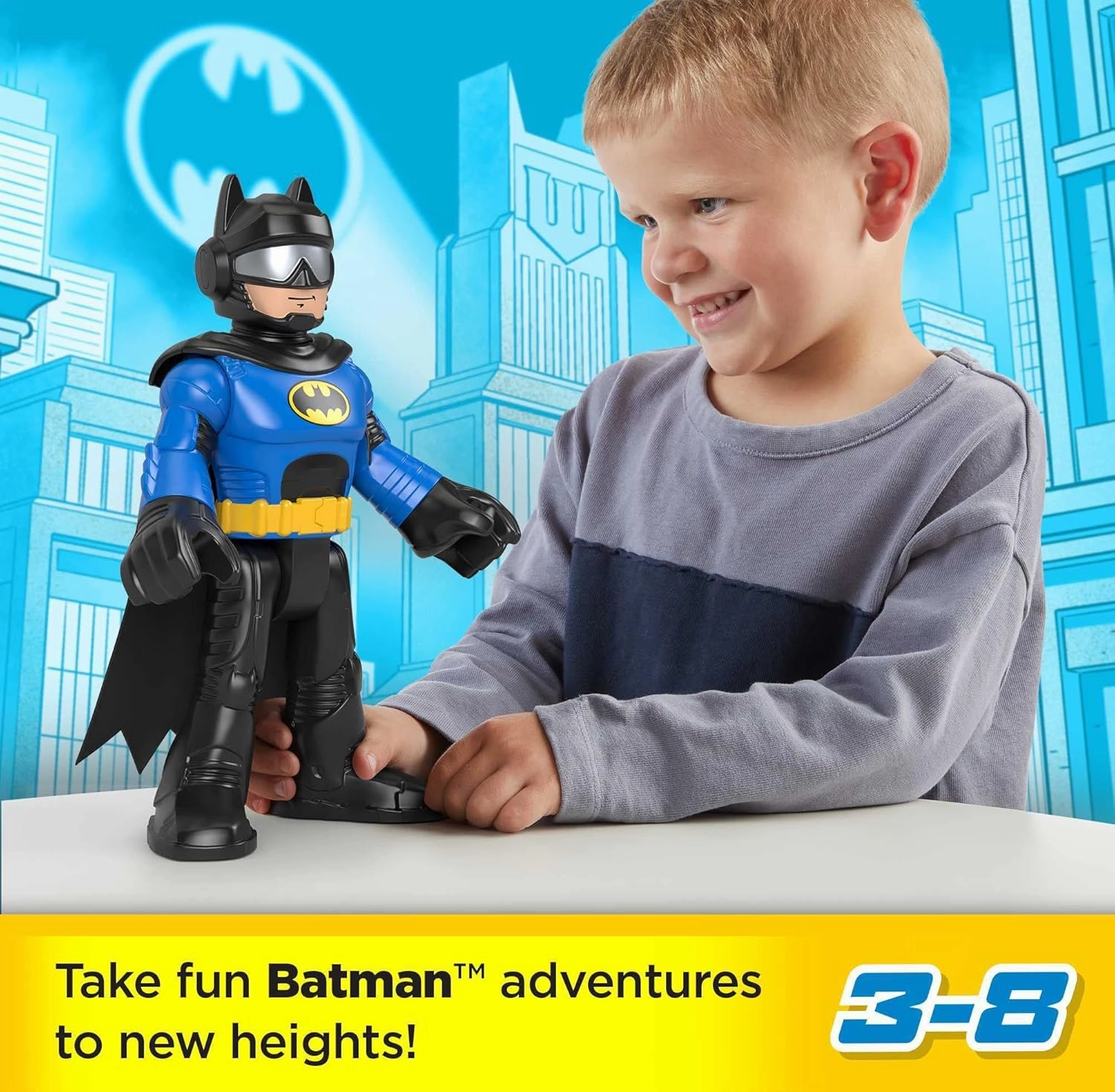Fisher-Price Imaginext DC Super Friends Preschool Toy Batman XL 10-Inch Poseable Figure, Biker Blue, for Pretend Play Kids Ages 3  Years