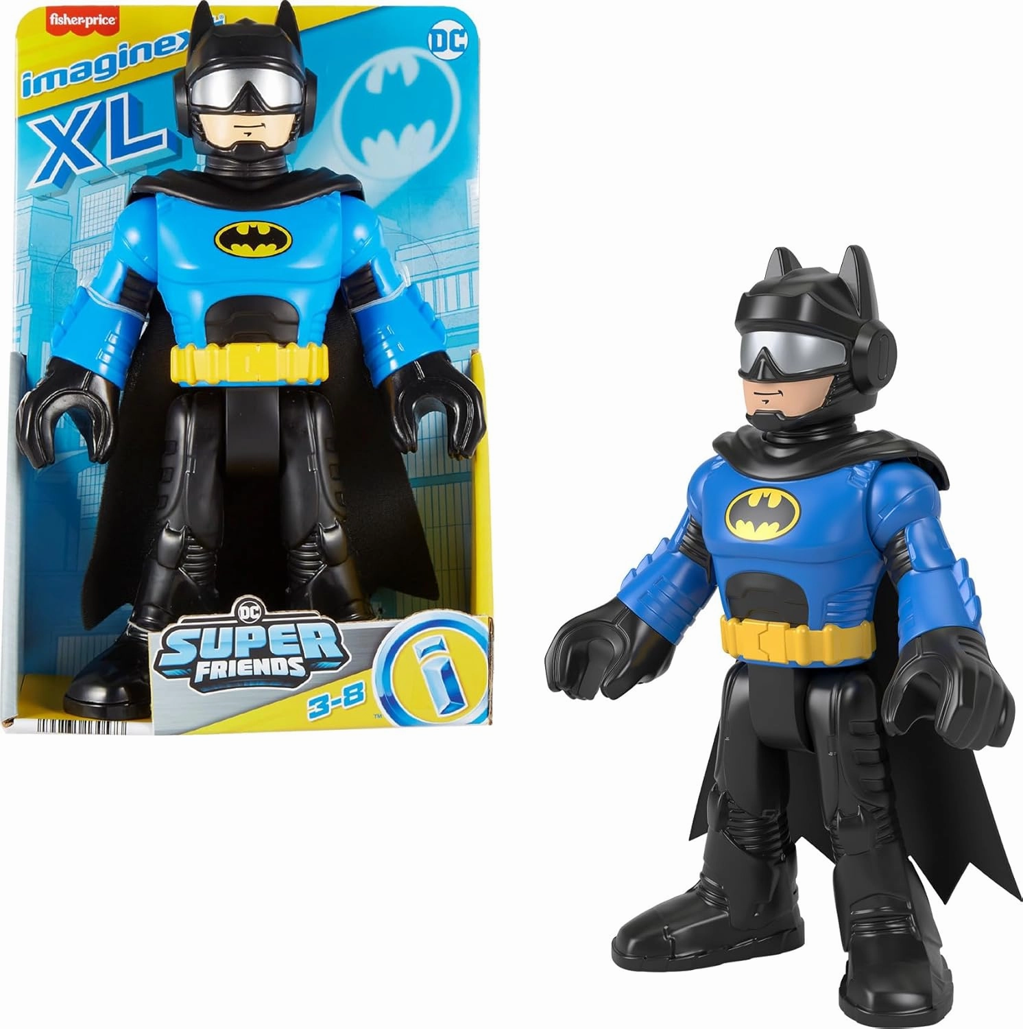 Fisher-Price Imaginext DC Super Friends Preschool Toy Batman XL 10-Inch Poseable Figure, Biker Blue, for Pretend Play Kids Ages 3  Years