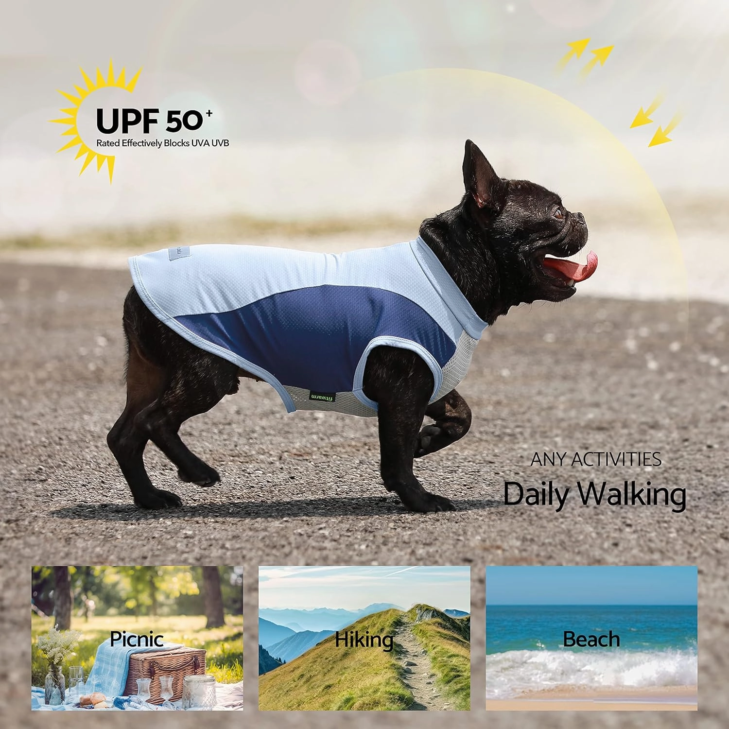 Fitwarm 2 Pack UPF 50  UV Sun Protection Dog Shirt, Quick Dry Summer Dog Clothes for Small Dogs Boy Girl, Reflective Label, Lightweight Breathable Cooling Vest, Pet Cat Outfit, Orange, Blue, Small