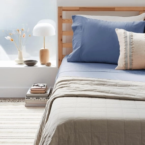 Five Looms 3 Piece Everyday Percale Sheets Set, 100% Cotton with Deep Pocket 15”, Easy Care Natural and Breathable Crisp Cooling Sheets Set, Fitted Sheet and 2 Pillowcases, Twin, French Blue