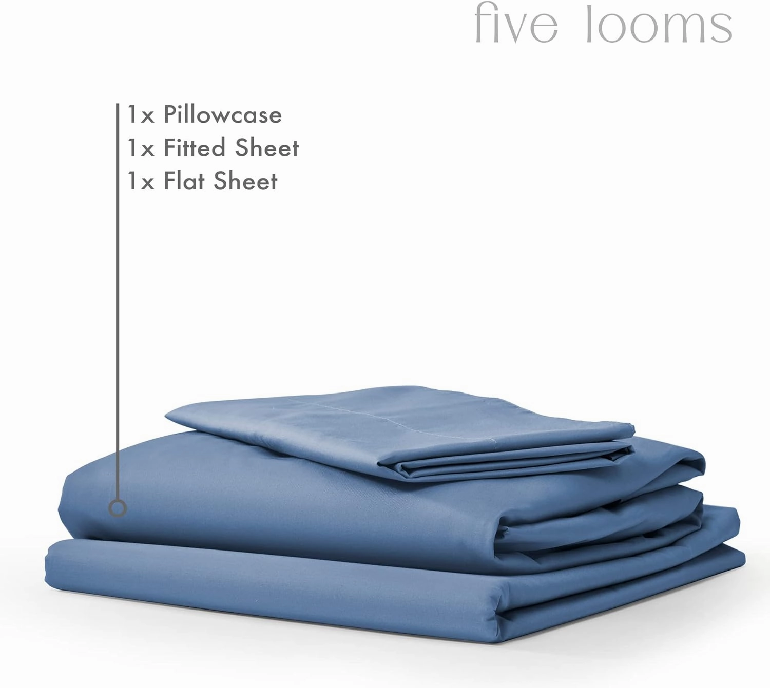 Five Looms 3 Piece Everyday Percale Sheets Set, 100% Cotton with Deep Pocket 15”, Easy Care Natural and Breathable Crisp Cooling Sheets Set, Fitted Sheet and 2 Pillowcases, Twin, French Blue