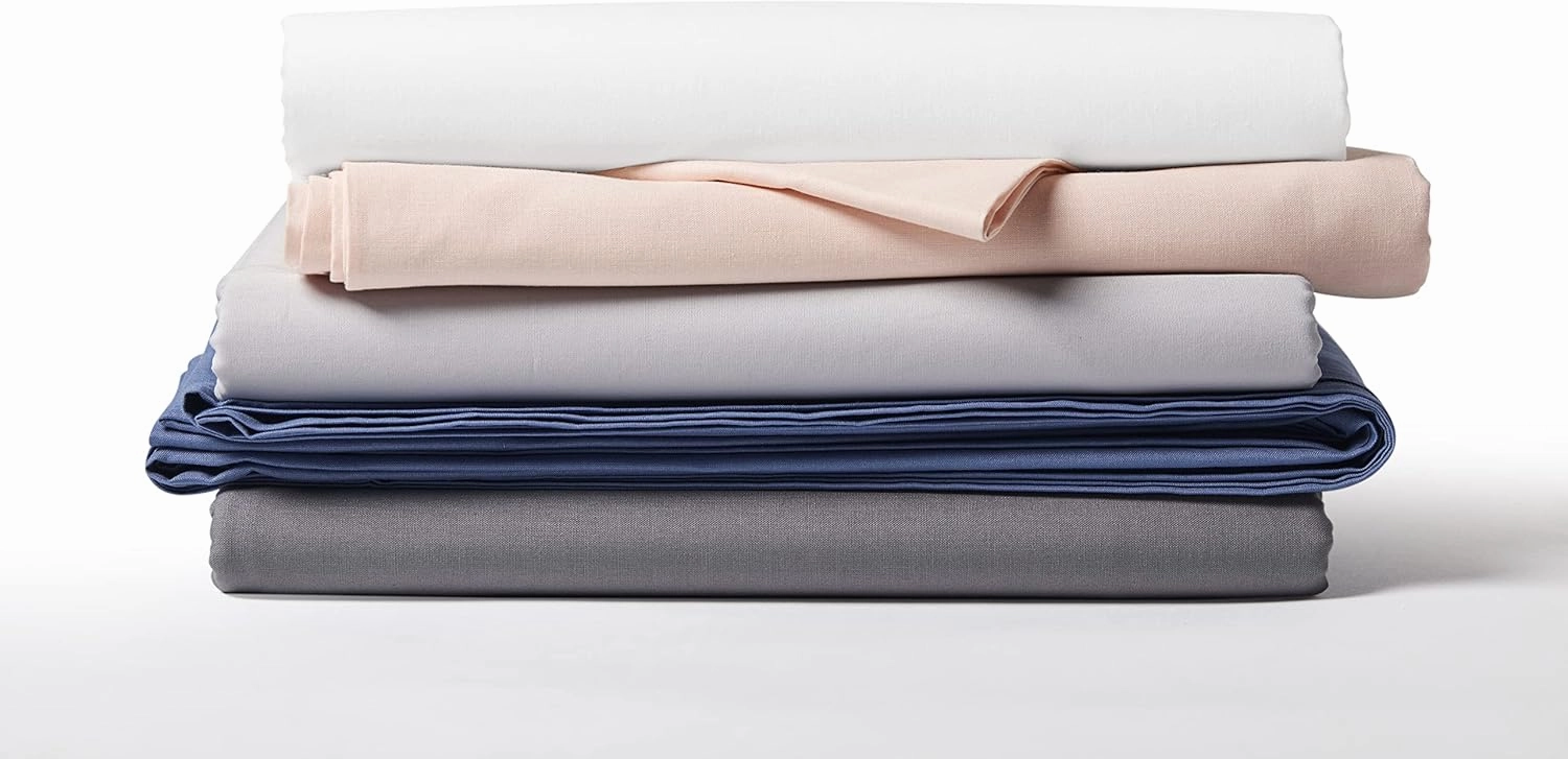 Five Looms 3 Piece Everyday Percale Sheets Set, 100% Cotton with Deep Pocket 15”, Easy Care Natural and Breathable Crisp Cooling Sheets Set, Fitted Sheet and 2 Pillowcases, Twin, French Blue