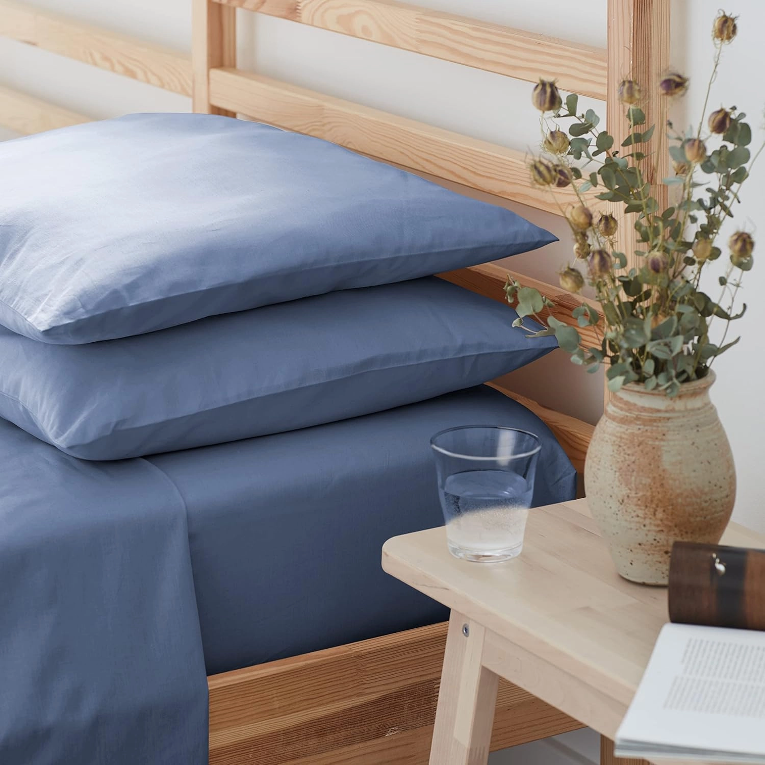 Five Looms 3 Piece Everyday Percale Sheets Set, 100% Cotton with Deep Pocket 15”, Easy Care Natural and Breathable Crisp Cooling Sheets Set, Fitted Sheet and 2 Pillowcases, Twin, French Blue