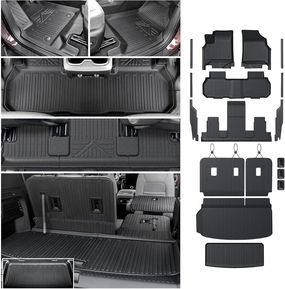Floor Mats Cargo Mat Set for 2024 2025 GMC Acadia 7 Seats Bench Seat Accessories, All-Weather TPE Trunk Mat Cargo Liner Seat Back Covers Door Sill Guards(24-25 7 Seats-Mats Set)