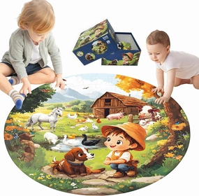 Floor Puzzle for Kids Ages - 70 Piece Large Farm Themed Round Floor Puzzle for Kids Ages 3 4 5 6 7 8 - Toddler Preschool Farm Educational Toy Gift
