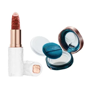 FLORASIS Floral Dewy In-Porcelain Lipstick M217 Intoxicating Red Glaze & Fairy Peach Blossom Powder 03 Mist