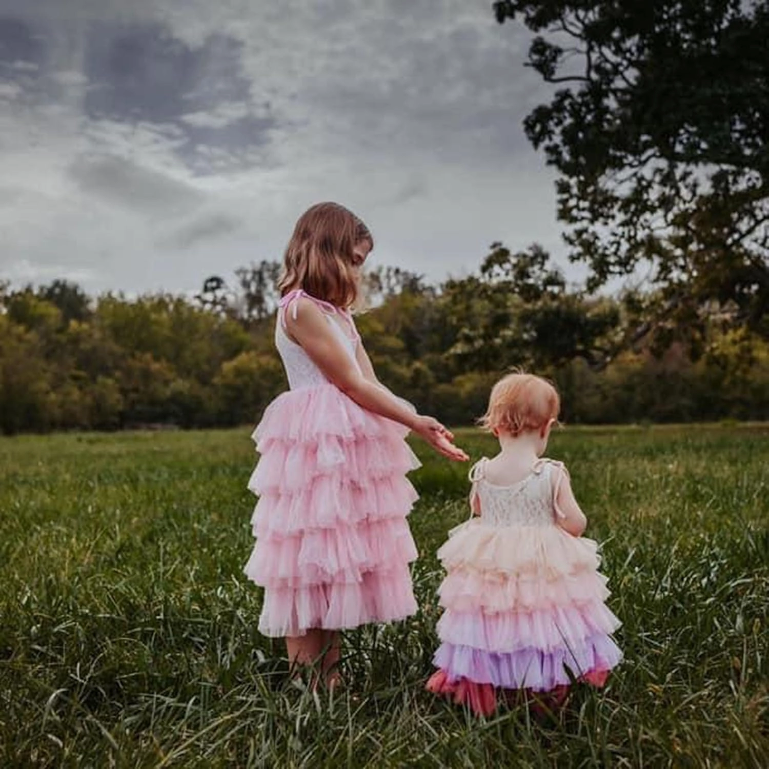 Flower Girl Dress for Wedding, Girls Full Length Fancy Tutu Tulle Tiered Lace Party Dresses