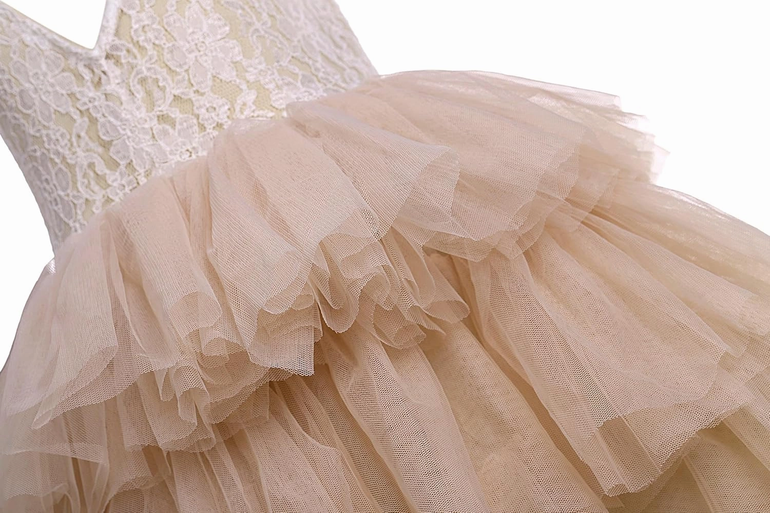 Flower Girl Dress for Wedding, Girls Full Length Fancy Tutu Tulle Tiered Lace Party Dresses