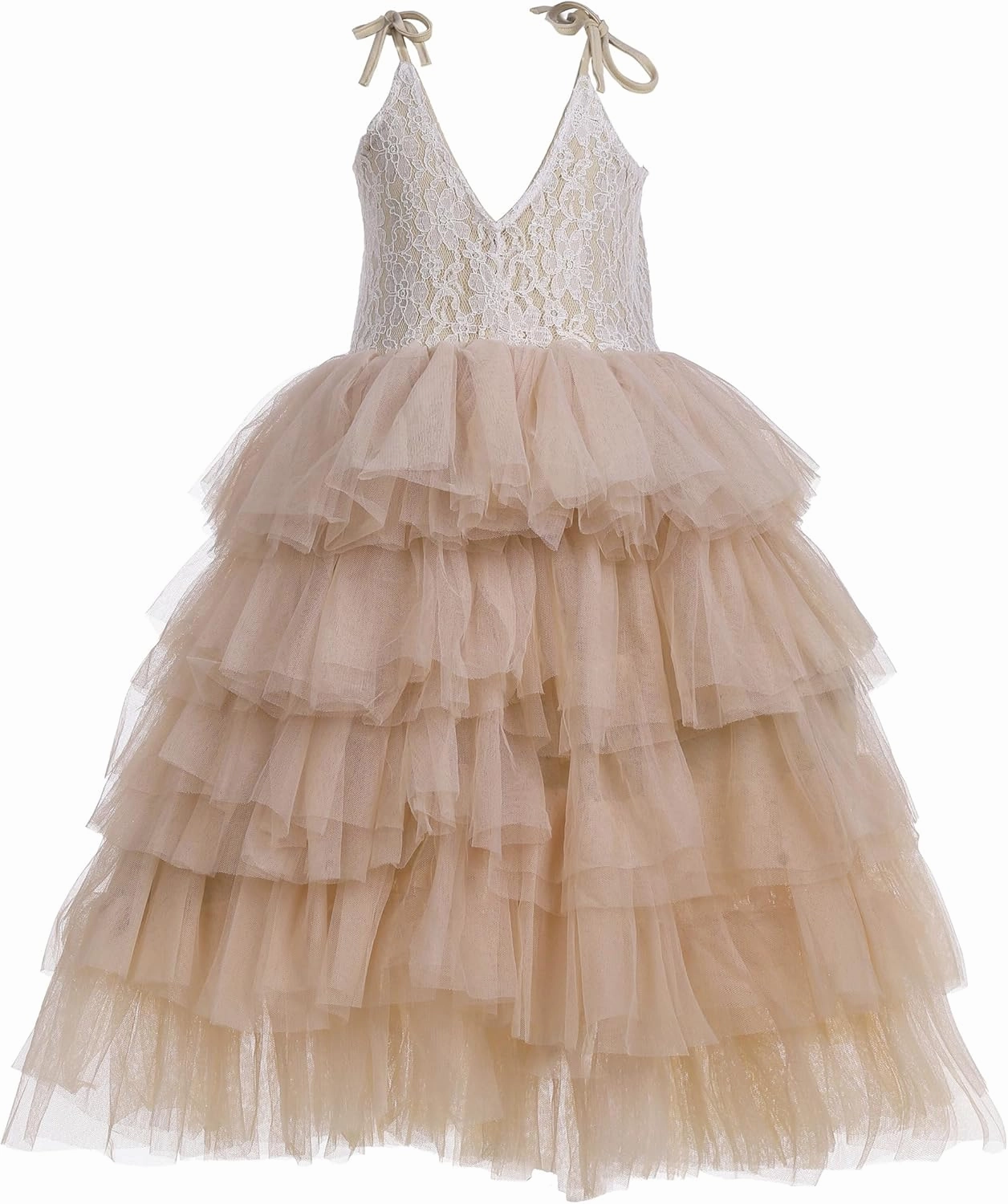 Flower Girl Dress for Wedding, Girls Full Length Fancy Tutu Tulle Tiered Lace Party Dresses