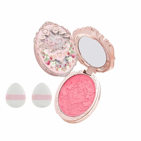 Flower Knows Violet Strawberry Rococo Embossed Blush & Powder Puffs Set,Pink Matte Finish,Buildable & Blendable Makeup Blush for cheeks,Soft & Long-lasting for Girls & Women(G01 Romantic Blossom,4.6g)