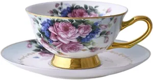 Flowered Decal Porcelain Coffee Set Cup Grace Tea Ware for Wedding Gift Teaware Bone China Weddin
