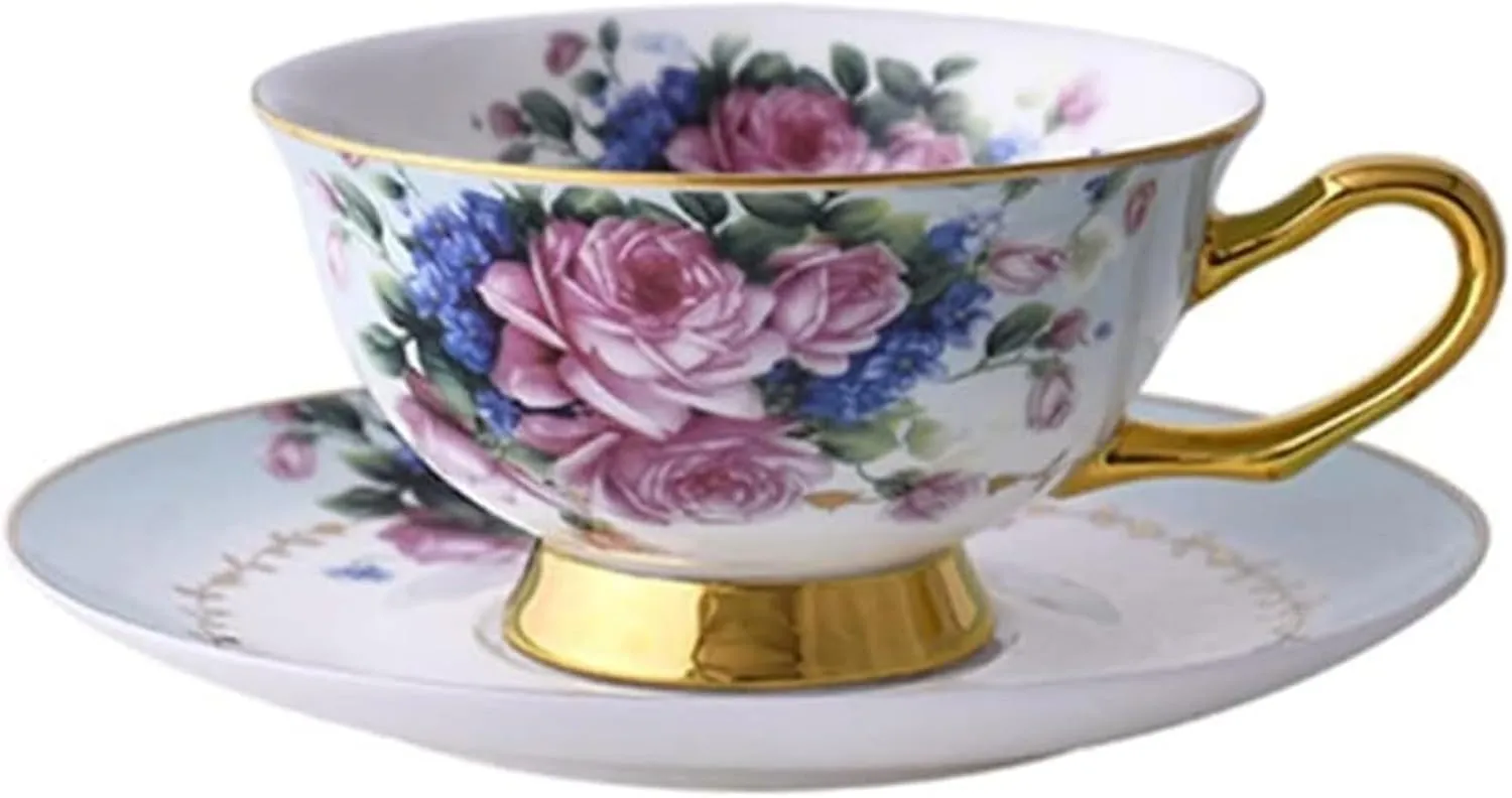 Flowered Decal Porcelain Coffee Set Cup Grace Tea Ware for Wedding Gift Teaware Bone China Weddin